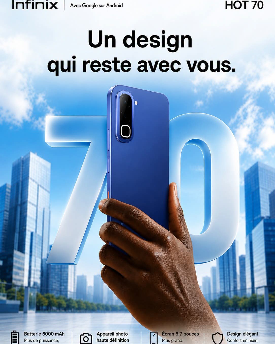 Infinix HOT 70 — Batterie 6000mAh | 8Go RAM 256Go | Livraison Gabon | Kadmarket Kadmarket