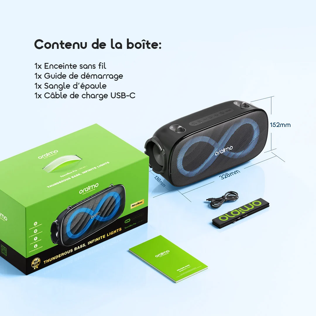 Oraimo SpaceBox Pro — | Baffle   Speaker  | Enceinte Bluetooth 80W | Son surround 2.1 | Jeux de lumières | Mode Karaoké | Livraison Gabon | Kadmarket