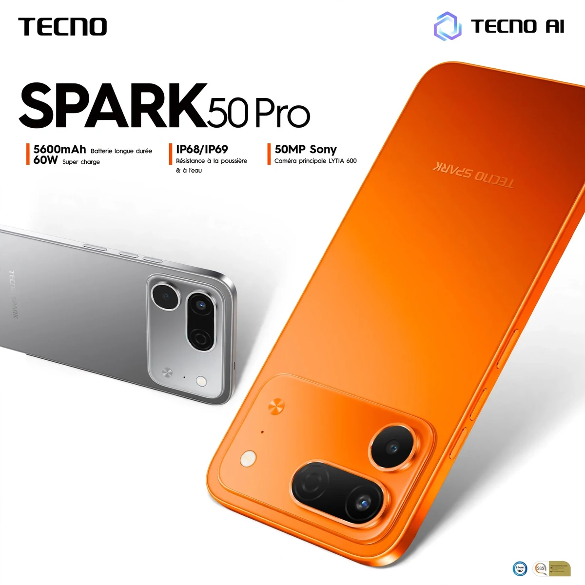 Tecno Spark 50 Pro — Écran 6.78'' 120Hz | Caméra 50MP |256+12GB | IP68/IP69 | Charge 60W | Livraison Gabon | Kadmarket