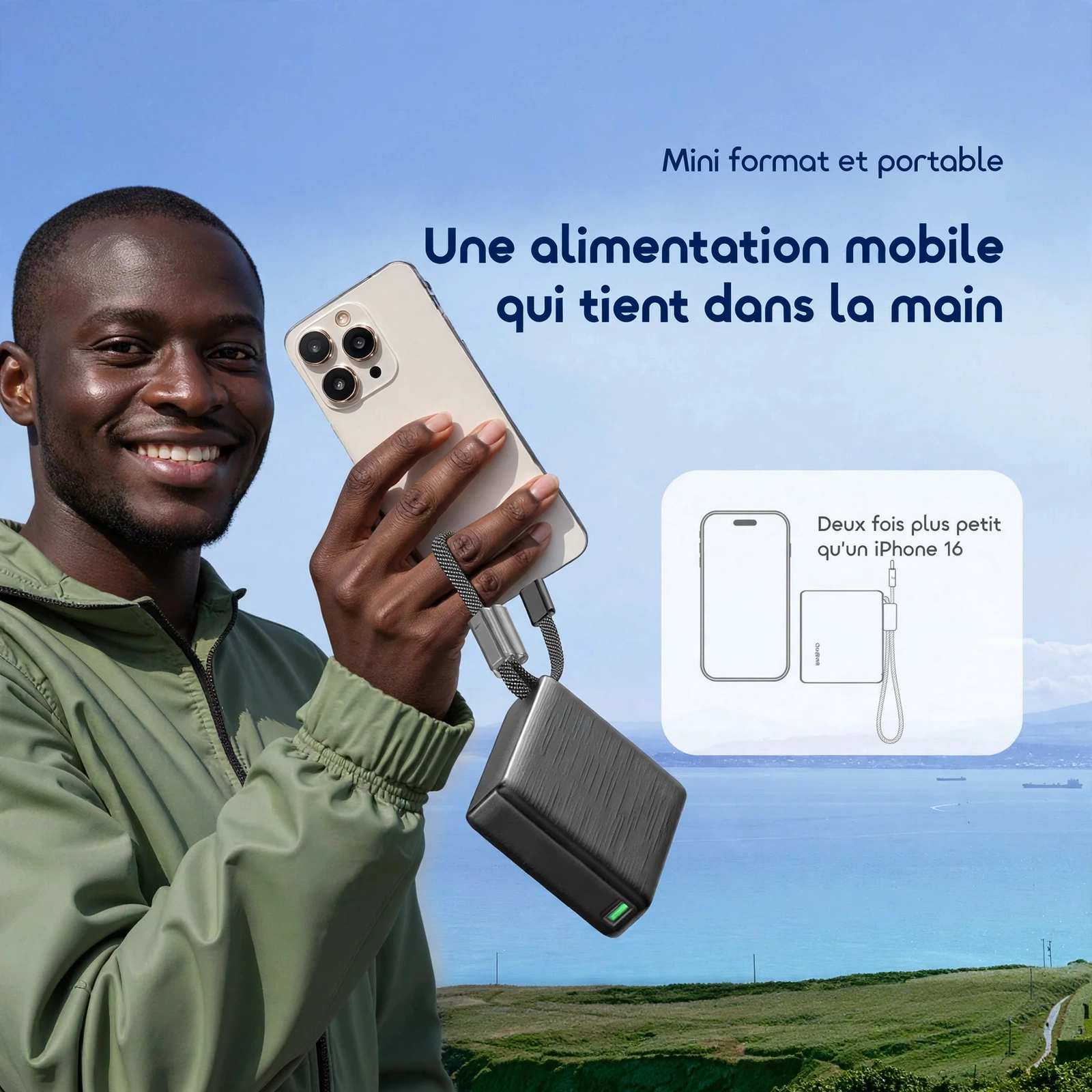 Oraimo PowerNova L11 OPB-7103C — 10 000 mAh | Charge rapide 22,5 W | 3 sorties | Câble USB-C intégré | Livraison Gabon | Kadmarket