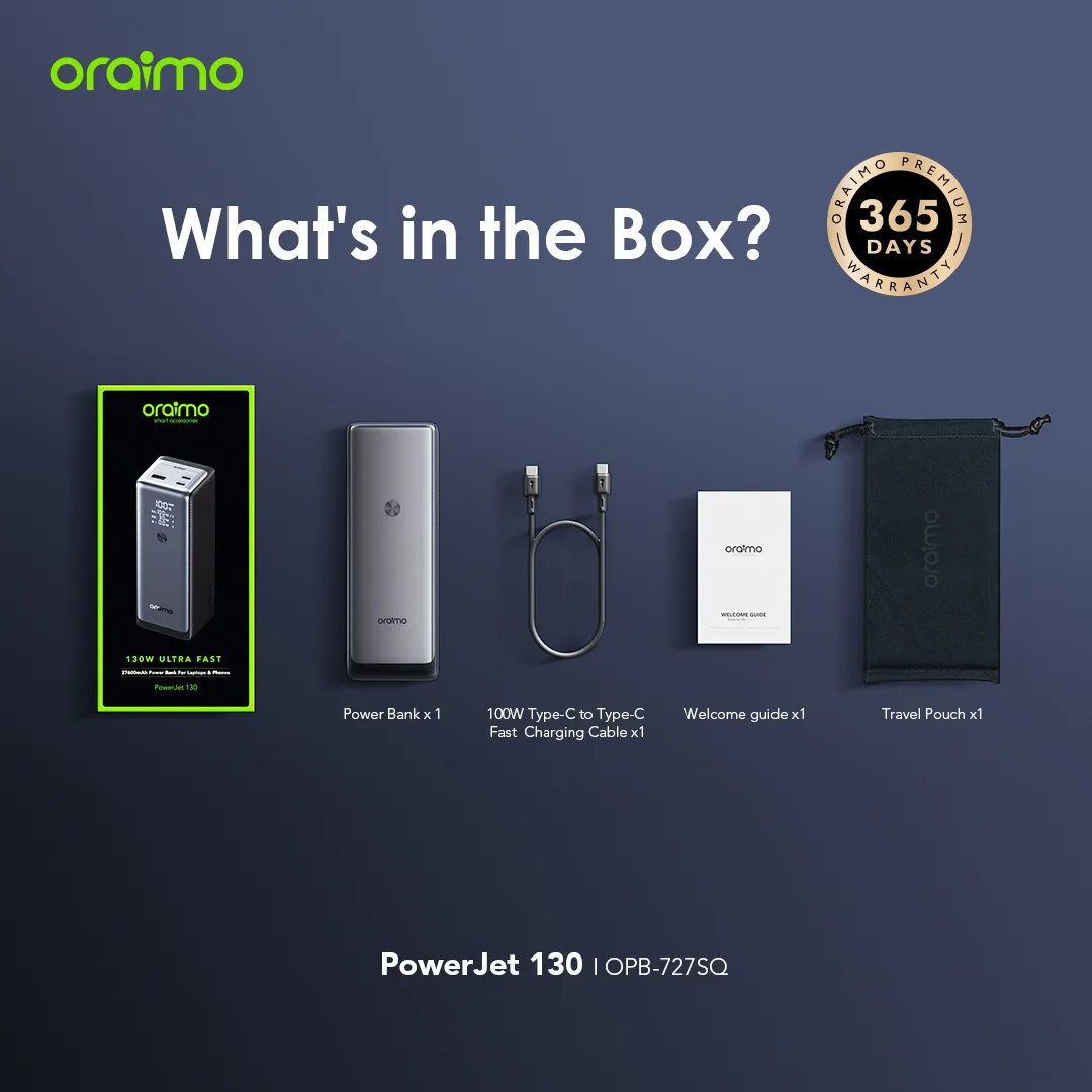 oraimo PowerJet 130 — Power Bank 27600mAh | Charge Rapide PC 130W | Livraison Gabon | Kadmarket