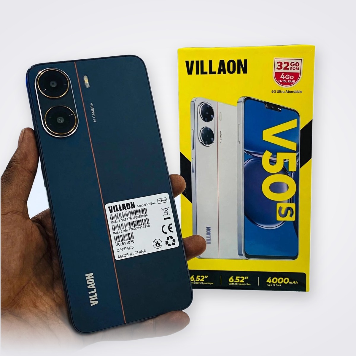 Villaon V50s — Écran 6,52" HD+ |4Go RAM 32 Go | Android 14 Go | 4G Double SIM | Livraison Gabon | Kadmarket