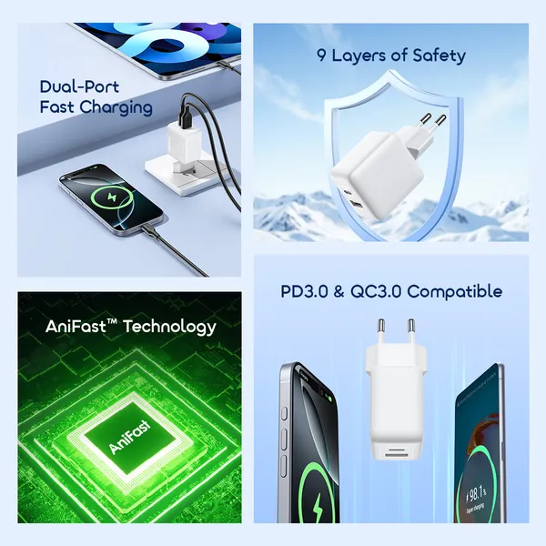 Oraimo PowerCube 201 Chargeur Rapide 20W USB-C PD 3.0 & QC 3.0 | Kadmarket Gabon
