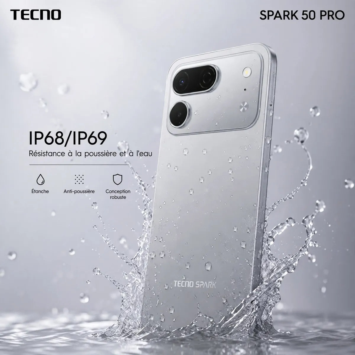 Tecno Spark 50 Pro — Écran 6.78'' 120Hz | Caméra 50MP |256+12GB | IP68/IP69 | Charge 60W | Livraison Gabon | Kadmarket