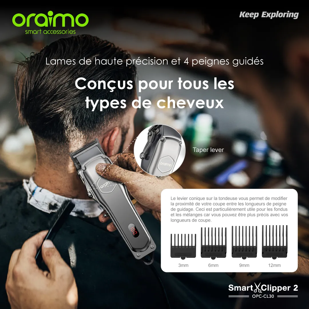 Oraimo SmartClipper2 OPC-CL30 – Tondeuse à cheveux professionnelle rechargeable | Kadmarket