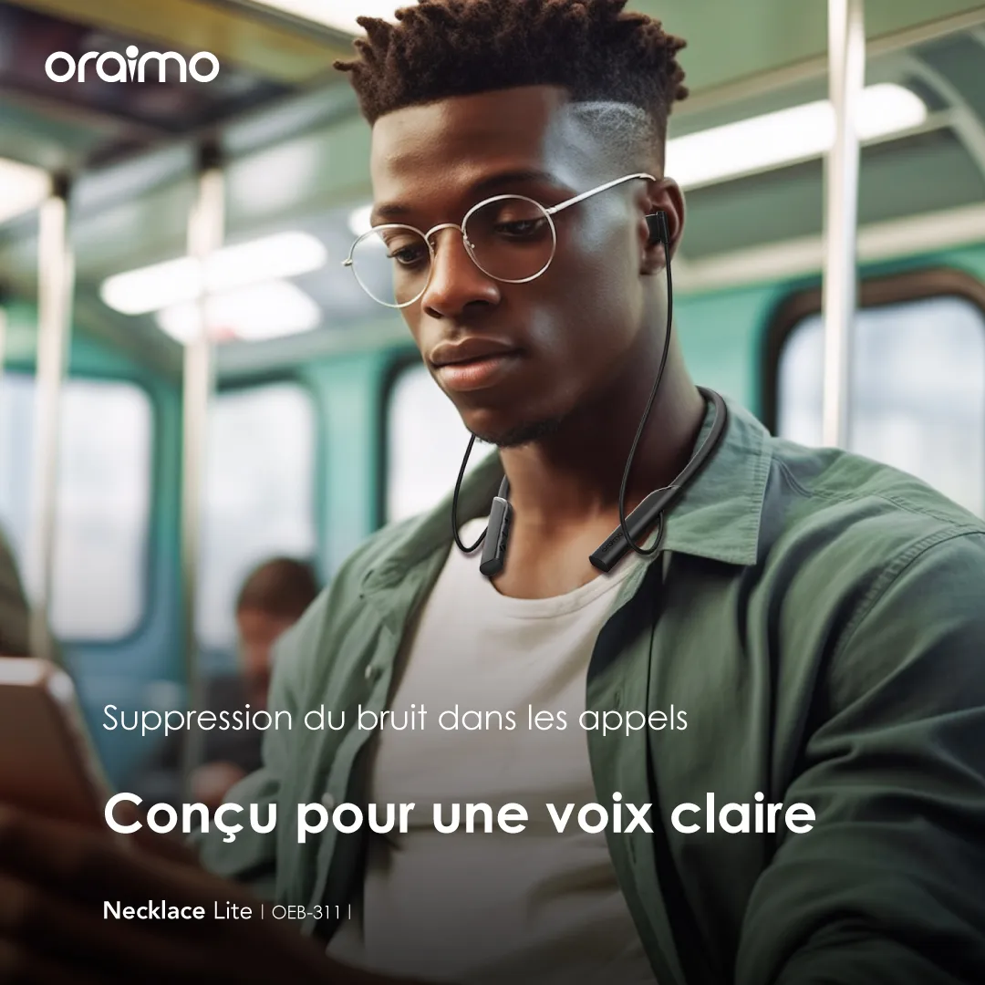 Oraimo Necklace Lite — Autonomie 30H | Basse HavyBass | Livraison Gabon | Kadmarket