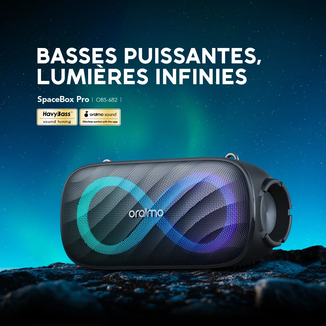 Oraimo SpaceBox Pro — | Baffle   Speaker  | Enceinte Bluetooth 80W | Son surround 2.1 | Jeux de lumières | Mode Karaoké | Livraison Gabon | Kadmarket