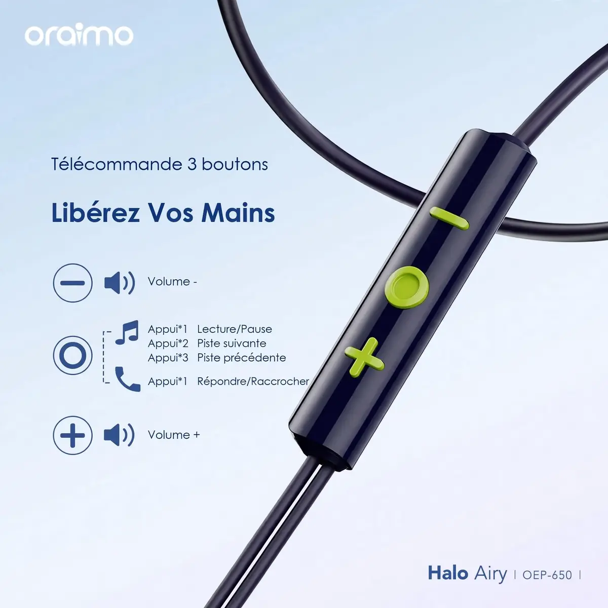 Oraimo Halo Airy OEP-650 – Écouteurs filaires Type-C avec DAC, micro et télécommande | Kadmarket Gabon
