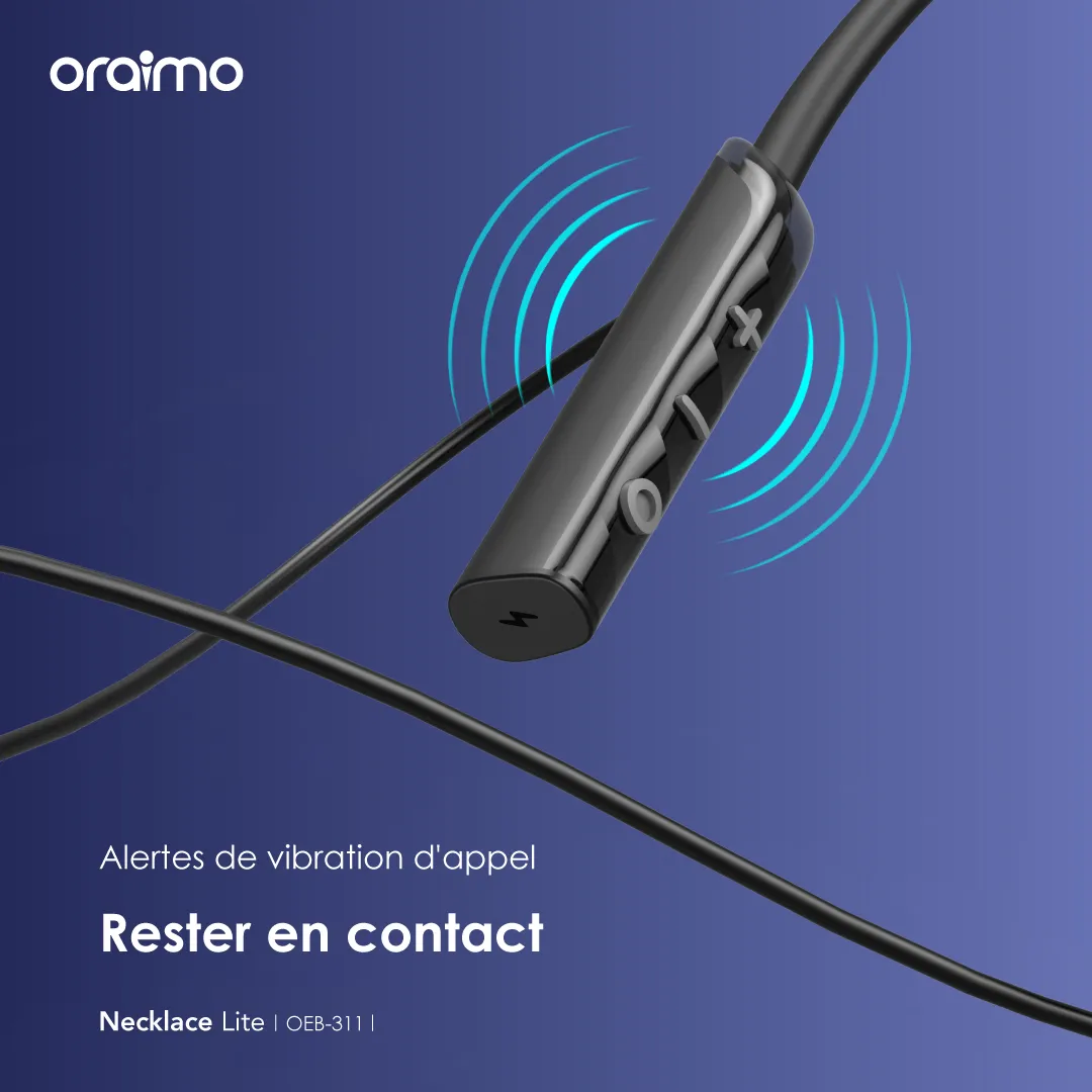 Oraimo Necklace Lite — Autonomie 30H | Basse HavyBass | Livraison Gabon | Kadmarket