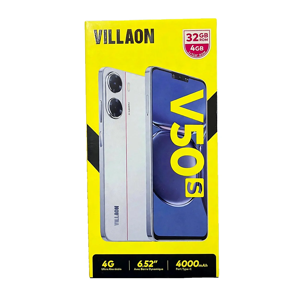 Villaon V50s — Écran 6,52" 90Hz | 32 Go + 3 Go RAM | 4G Double SIM | Garantie 6 mois | Livraison Gabon | Kadmarket